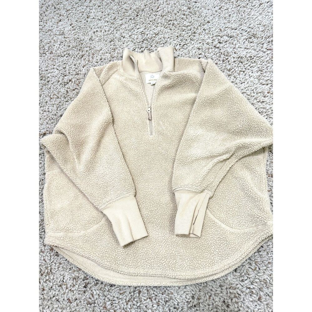 Aerie Offline Oversized Sherpa Quarter Zip in Soft Oat | Womens Size Small - Picture 9 of 12
